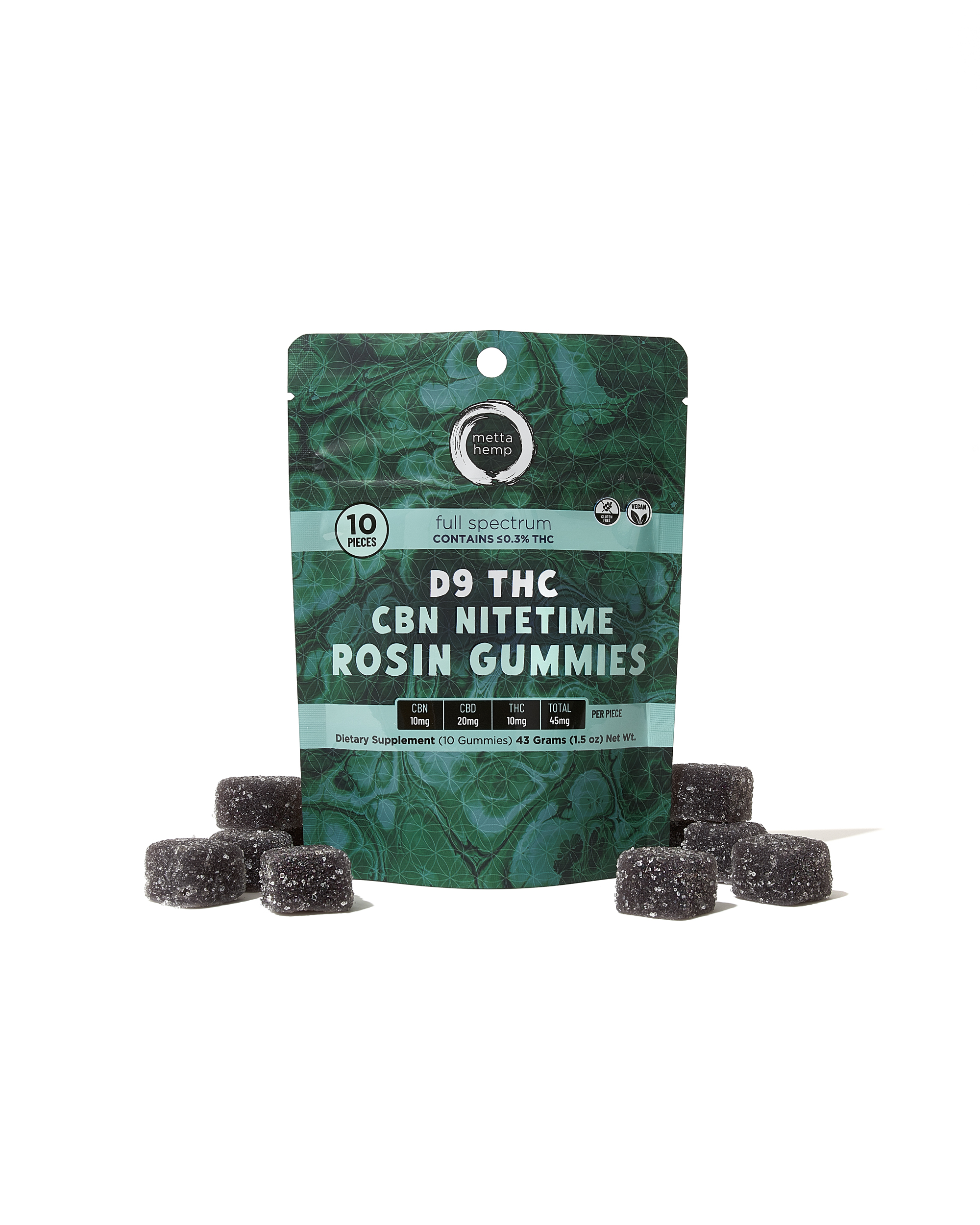 Full-Dose CBN / D9 THC Nitetime Rosin Gummies: 20mg CBN / 10mg THC / 100mg CBD